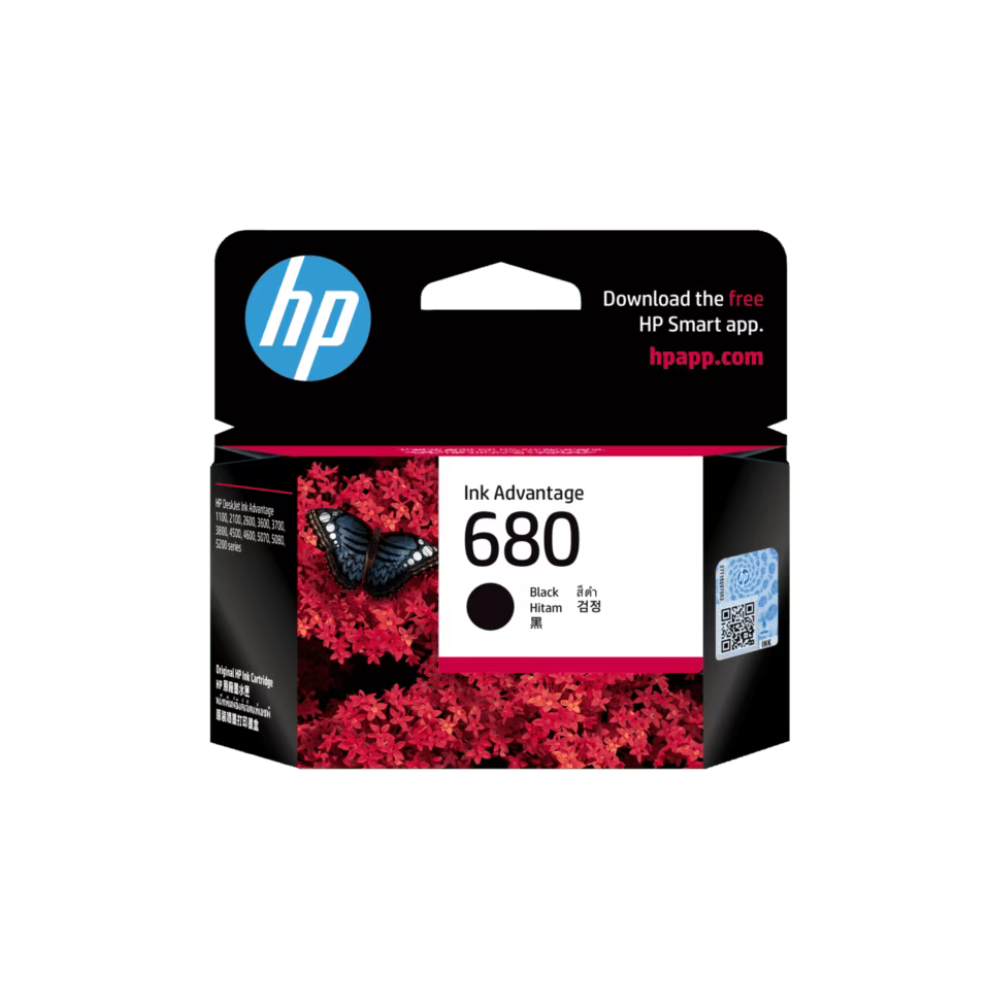 HP 680 Black Ink Cartridge F6V27AA – For HP DeskJet & Ink Advantage Printers - Front View